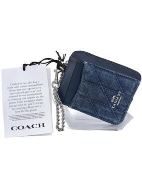 Coach Quilted Denim Zip Wallet with Chain Keyring